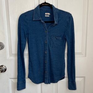 FAHERTY Knit Shirt Medium Indigo Wash Sz XS Organic Cotton Button Up All season
